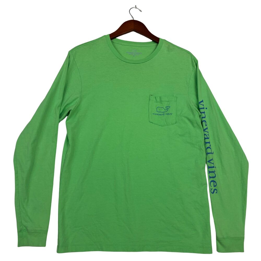 Vineyard Vines Long Sleeve Pocket T-Shirt Men's S Green Whale Logo Graphic Tee